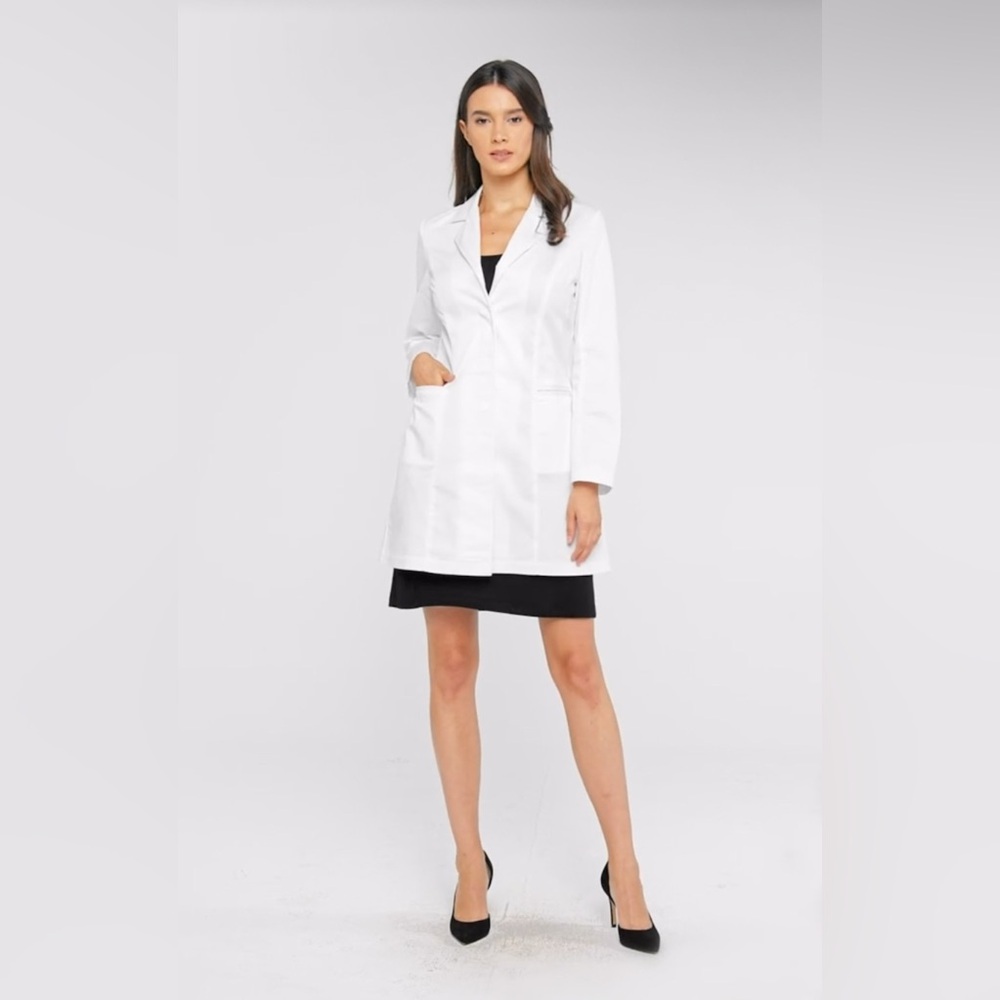 Dr. James Premium Lab Coat, Hip Pockets, Tailored Fit, Concealed Snap Closing